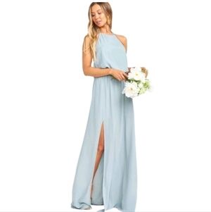 NWT Show Me Your Mumu "Heather Halter" Women's Blue  Chiffon Gown Size S.